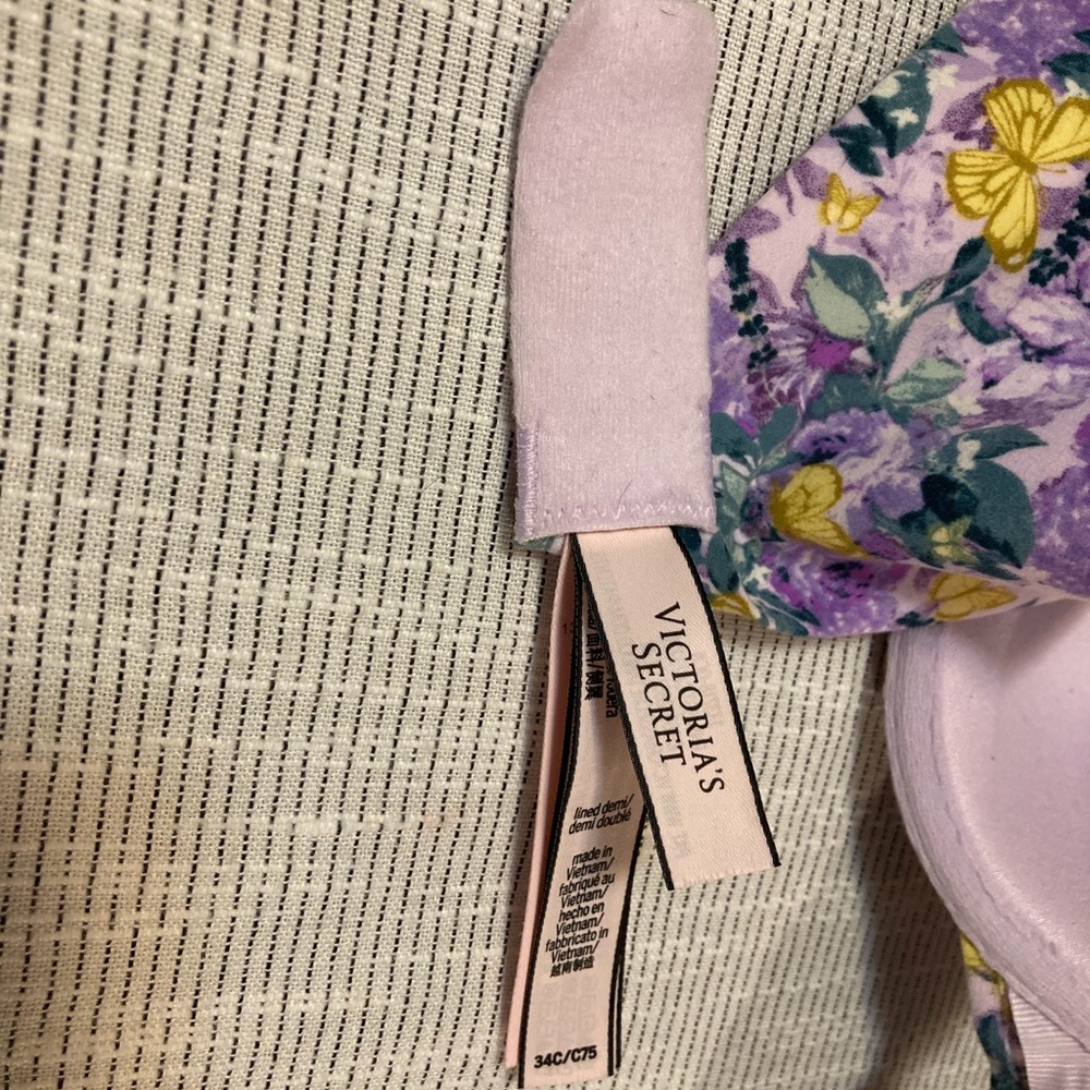 Purple Flowers and Yellow Butterflies Victoria Secret Bra. 34c. - Picture 3 of 8
